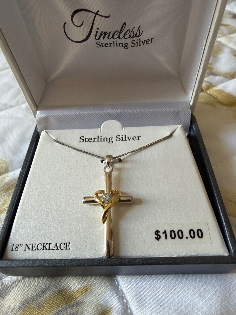 Timeless Sterling Silver Cross Necklace with Gold Heart Accent